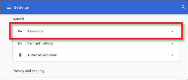 Click Passwords in Google Chrome Settings