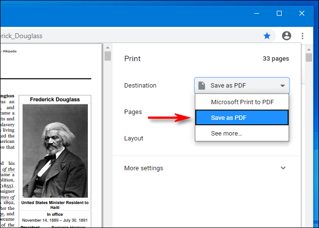 Select Save as PDF in the Drop-Down menu in Google Chrome