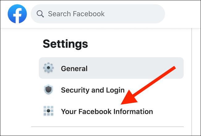 Click the "Your Facebook Information" option