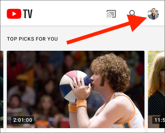 Click you YouTube TV avatar in the top-right corner of the app