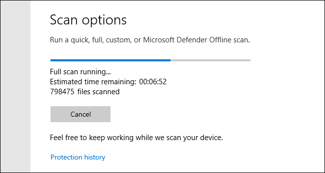 Microsoft Defender Full Scan in Progress on Windows 10