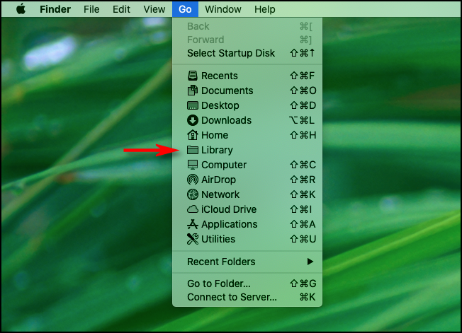 Hold Option and click the Go menu in Finder on Mac to See Library Option