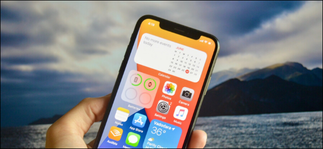 iOS 14 home screen with widgets