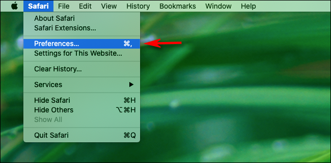 Click Preferences in Safari menu on Mac