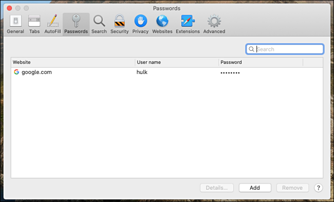 stored passwords safari mac