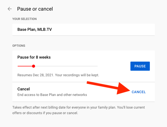 Select the "Cancel" link