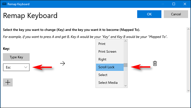 Select keys to remap in Power Toys on Windows 10
