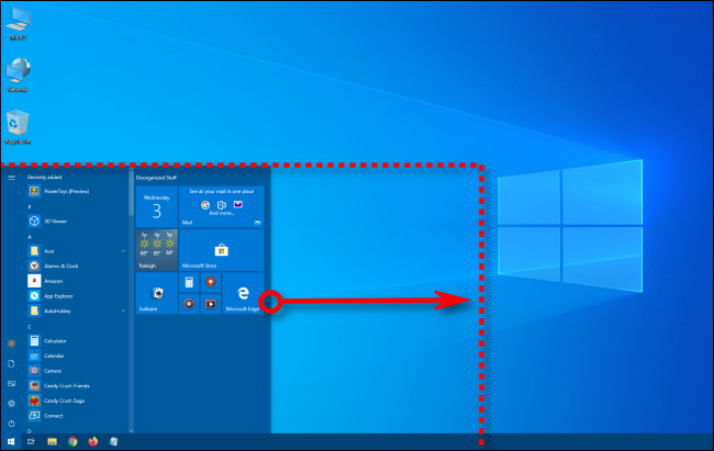 Resizing the width of the Windows 10 Start menu