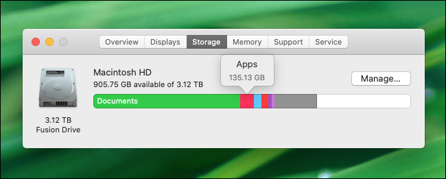 Hover your mouse over the disk storage graph to see space by file type in macOS Catalina