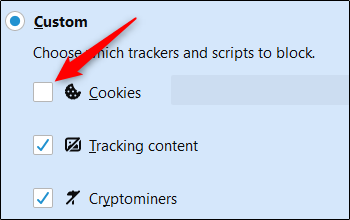 uncheck box next to cookies