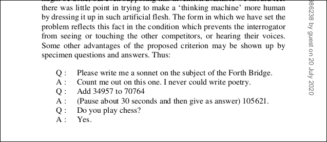 list of questions and answers from Turing's paper PDF