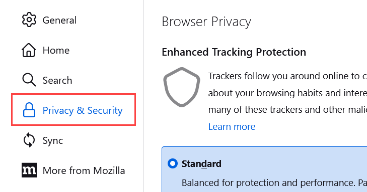 Go to the "Privacy and Security" section.