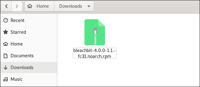 Downloaded BleachBit installation file in the Downloads folder