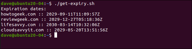 ./get-expiry.sh in a terminal window
