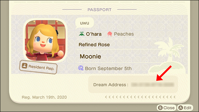 Animal Crossing New Horizons passport dream address