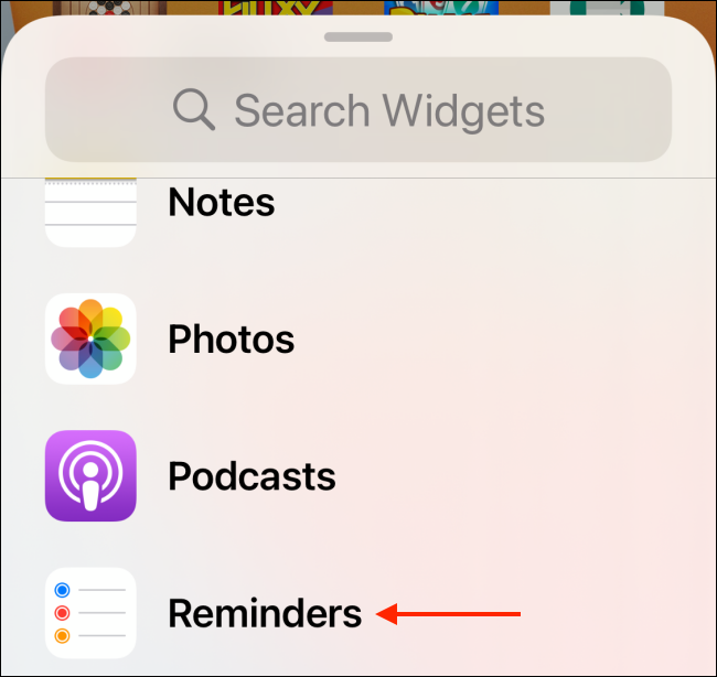 Choose an app from widgets list