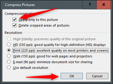 Compress picture options in Word for Windows