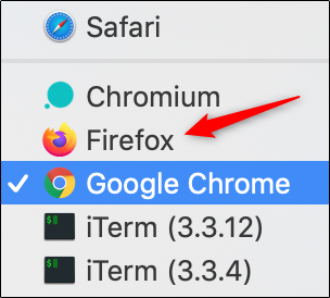 Firefox option in default browser list