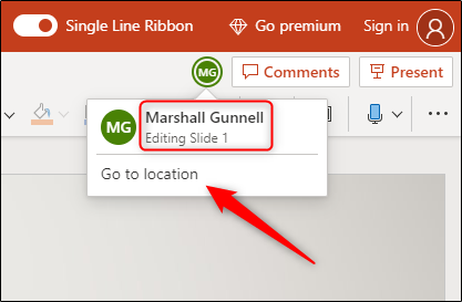 Go to location of person editing powerpoint
