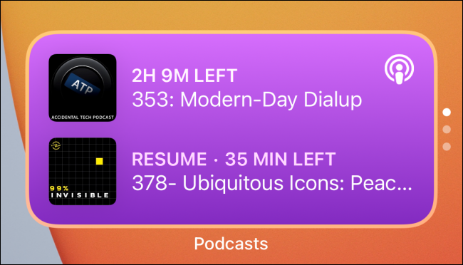 New widget stack showing Podcasts widget
