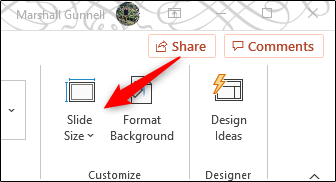Slide size in customize group