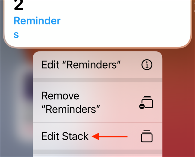 Tap Delete to remove the widget from the stack