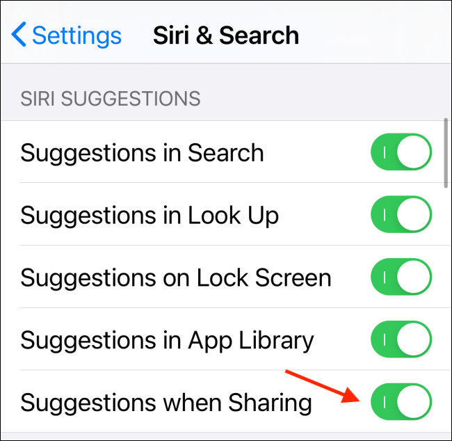 Toggle Siri Suggestions in Sharing