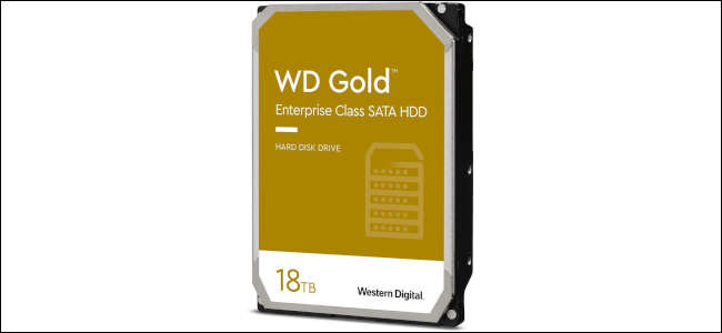 A WD hard drive with a gold label on a white background.