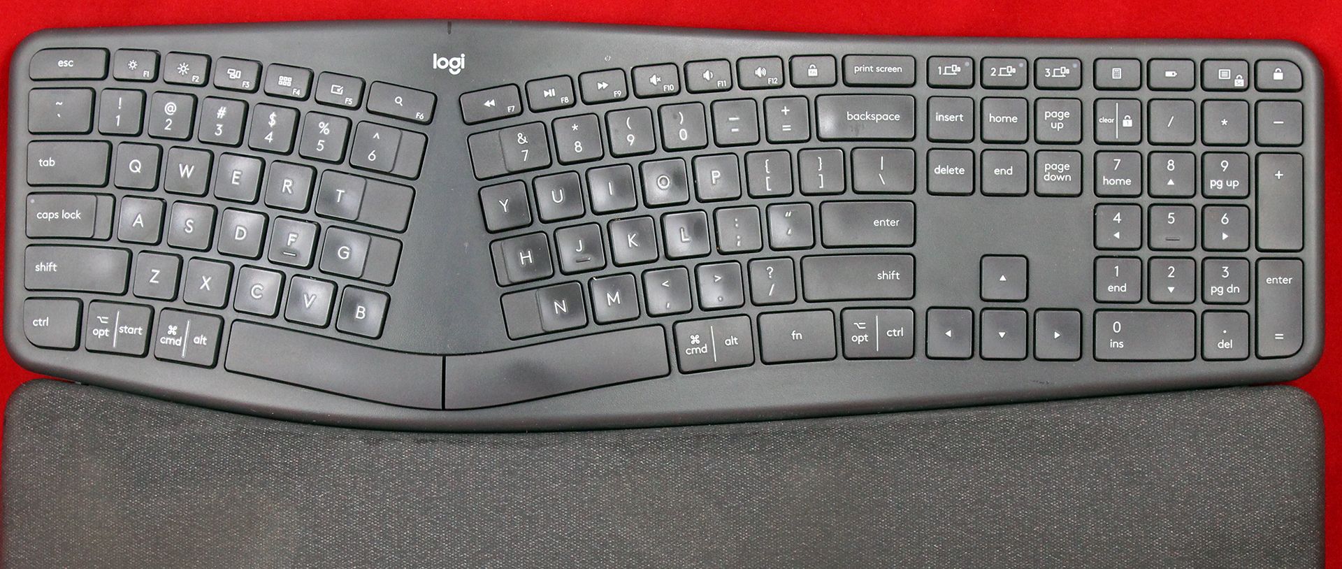 A closeup of the ERGO K860 showing alt and cmd keys.