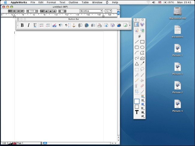AppleWorks 6.0 running on an old Mac desktop.