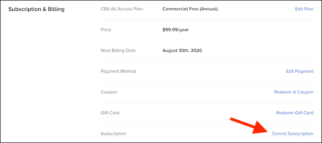 Click the "Cancel Subscription" link in the "Subscription & Billing" section