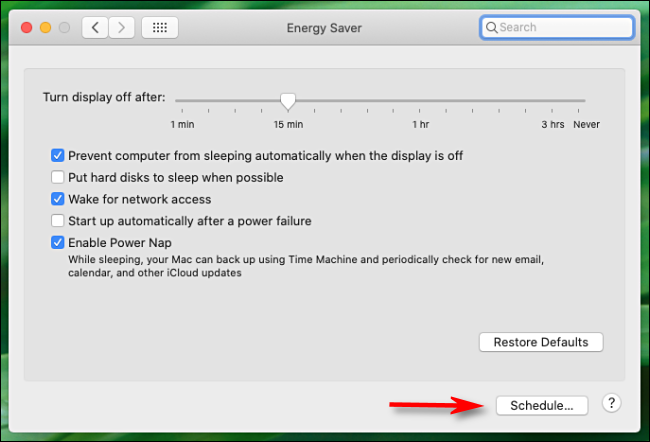 Energy Saver prefereces on Mac