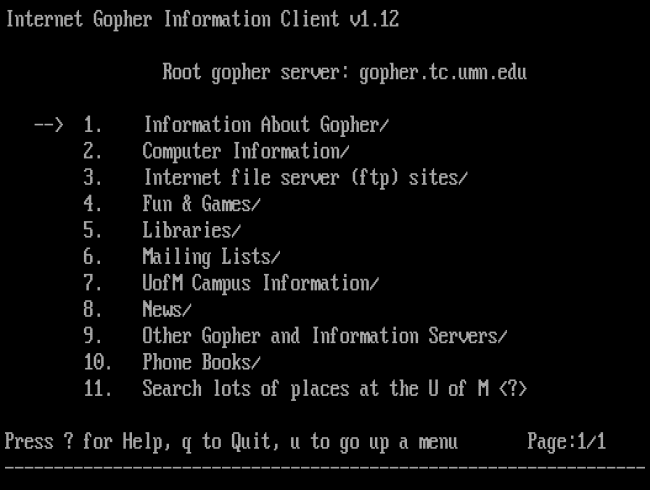 Gopher Protocol Screenshot