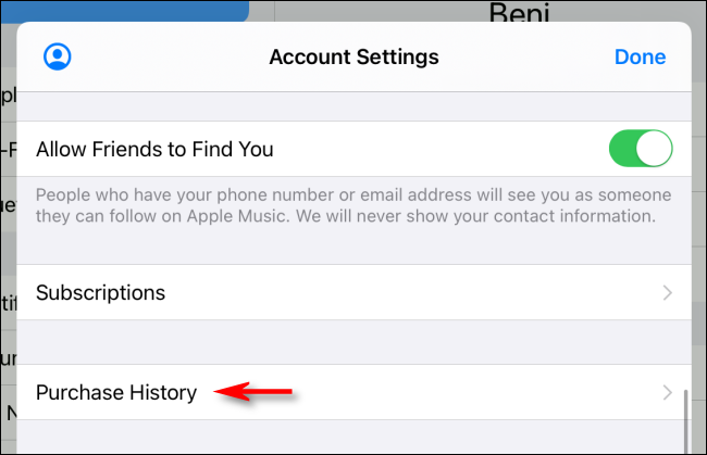 Tap Purchase History in iPad Settings.