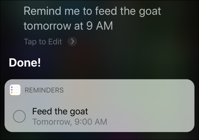 Using Siri to add a reminder on iPhone