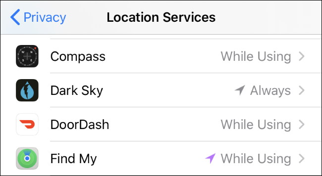 Location permission options on an iPhone.