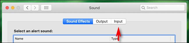 Click Input tab in Sound preferences on Mac