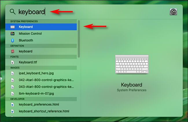 Open Spotlight on Mac and type a word to search for system preference options.