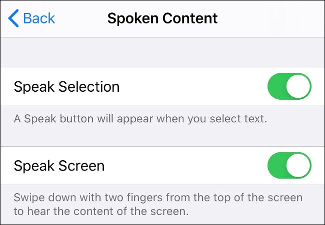 Enable Spoken Content Accessibility Features in iOS