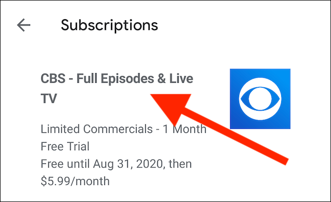 Tap the CBS subscription from the list