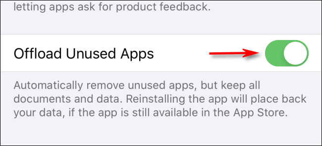 Tap "Offload Unused Apps" in Settings on iPhone or iPad
