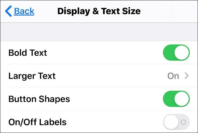Display & Text Size Accessibility Settings in iOS 13