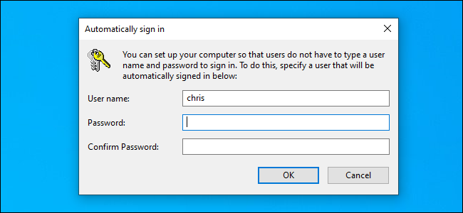 The &quot;Automatically sign in&quot; options window on Windows 10.