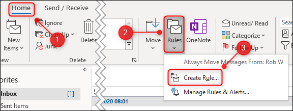 The &quot;Rules&quot; menu with &quot;Create Rule&quot; highlighted.