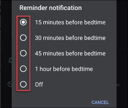 google clock bedtime reminder