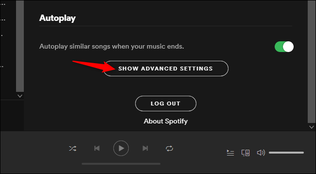 Opening Spotify's advanced settings.