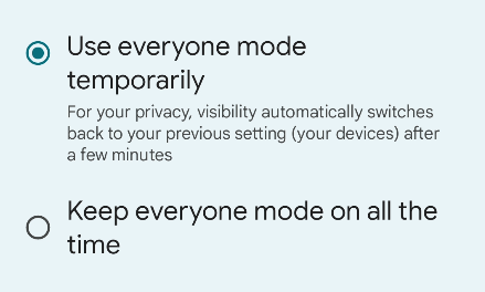 The "Everyone" device visibility options.