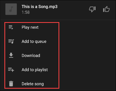 youtube music song menu