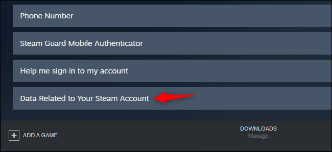 Viewing Steam account data in the Windows 10 Steam client.