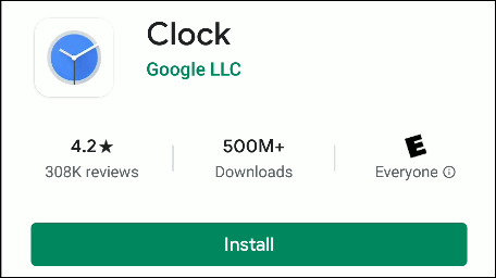 The Google Clock app in the Play Store.
